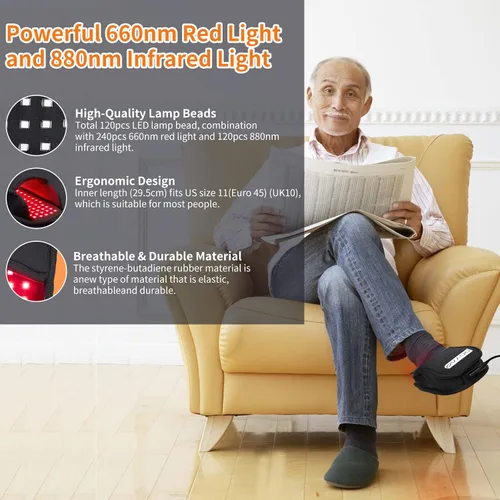 Vista 2 de DGXINJUN Terapia de luz roja para terapia de luz infrarroja para pies Zapatilla pies pies empeine LED dispositivo corporal portátil con modo de pulso