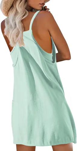Vista 2 de KEOMUD Vestido de tenis para mujer, sin mangas, mini vestido atlético con pantalones cortos, tirantes delgados, vestido corto de entrenamiento