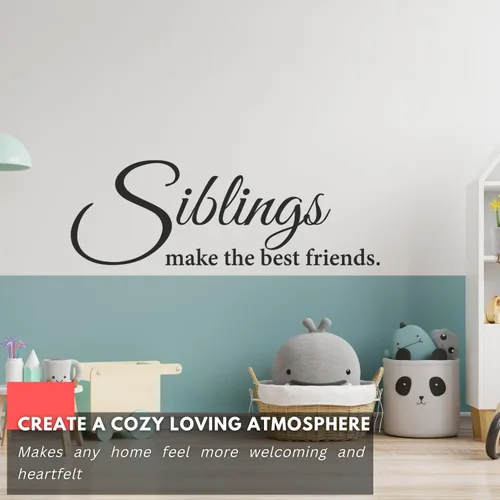 Vista 3 de My Vinyl Story - Siblings Make The Best Friends Wall Decal - Inspirational Sticker Quote, Family Vinyl Art Decor for Home Kids Room, Nursery - Easy