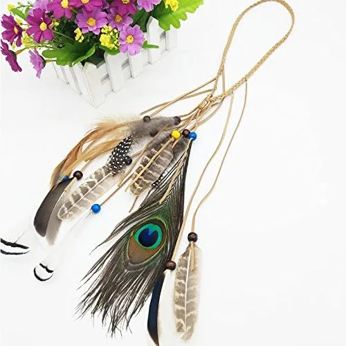 Vista 2 de Boho de plumas tocado diadema Headwear de boda indio Coachella pieza de pelo
