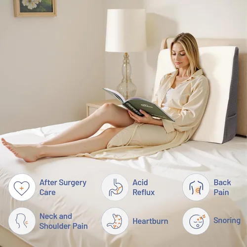 Vista 8 de Almohada de cuña para cabecero, almohada de cuña elevada triangular de 7.5 pulgadas para aliviar el reflujo ácido, dormir, poscirugía, alivio
