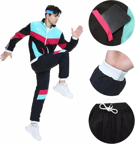 Vista 4 de Conjunto deportivo de los años 80 para hombres y mujeres, conjunto de rompevientos retro de los años 80 y 90 para hombres, traje deportivo