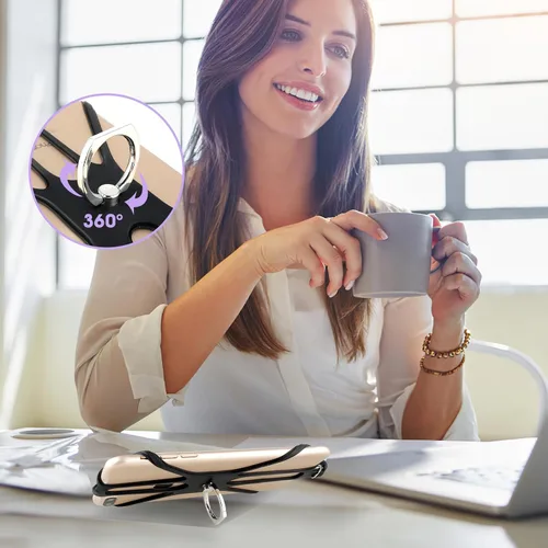 Vista 3 de TIESOME Cordón universal para teléfono, correa para el cuello 2 en 1 con soporte para anillo de dedo compatible con la mayoría de teléfonos