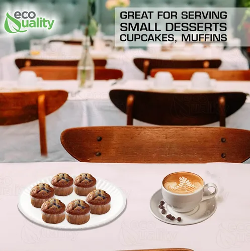 Vista 6 de EcoQuality Platos de papel desechables blancos de 6 pulgadas, sin revestimiento, pequeños, platos de papel blanco desechables para todos los días