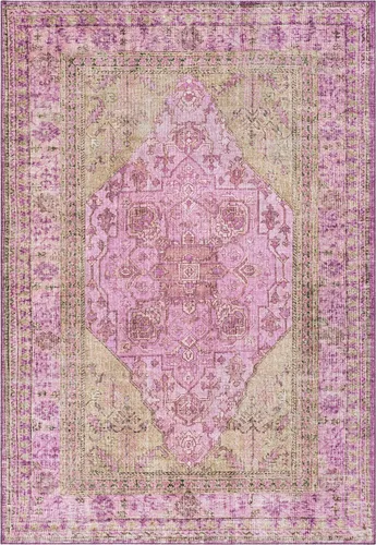 Vista 3 de Well Woven Nile Gila - Alfombra de área lavable a máquina, medallón bohemio vintage, rosa oriental, tejido plano, envejecido, 7 pies 7 pulgadas x 9