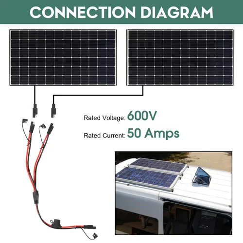 Vista 7 de Cable divisor SAE Y de 10 AWG, cable de extensión SAE de 1 a 2 vías Con adaptador de polaridad inversa SAE, cable de alimentación de CC automotriz