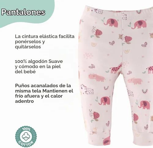 Vista 3 de The Peanutshell 5 Pack Baby Girl Pants Set - 100% Cotton Toddler Pants, Sizes 0-24 Months - Rainbow Safari