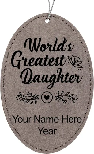 Vista 10 de LaserGram Personalized Christmas Ornament, World's Greatest Daughter, Faux Leather, Custom Laser Engraved Gift Idea (Oval Shape, Black with Gold)