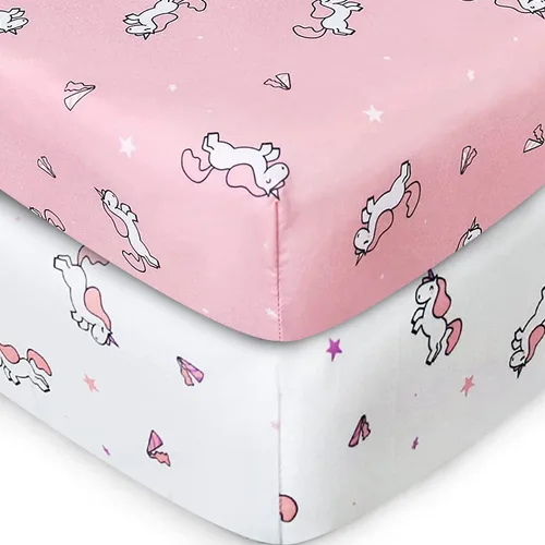Vista 11 de Sábana de cuna, paquete de 2 sábanas de cuna, sábanas de cuna ultra suaves para bebés niños o niñas, ajuste universal para cuna rectangular