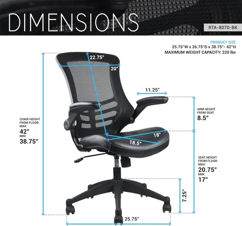 Vista 3 de Elegante silla de oficina de malla con respaldo medio con brazos ajustables. Color: negro Mid-back desk chair, breathable mesh back, PU leather