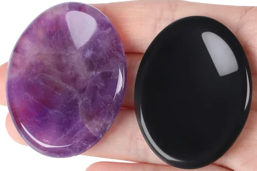 Vista 10 de QINJIEJIE Piedra de preocupación para el pulgar para la ansiedad, cristales de chakras, piedras curativas para la preocupación de los chakras