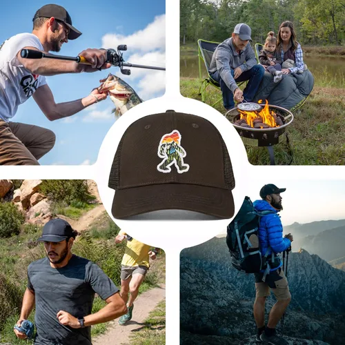 Vista 5 de Gorra de cuero de malla Bigfoot para hombre, gran cierre de Snapback, sombrero Sasquatch para caza y senderismo