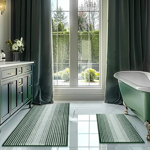 Vista 21 de BSICPRO Tapetes de baño de felpilla, 20 x 32 pulgadas, antideslizantes, absorbentes, suaves, peludos, para baño, lavables a máquina (salvia)