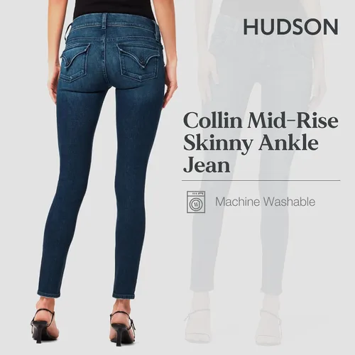 Vista 3 de HUDSON Jeans ajustados de tiro medio para mujer, con bolsillos traseros con solapa