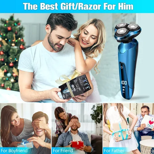 Vista 7 de Mens Electric Shaver, 4D Floating Head High-Speed Motor IPX7 Waterproof, Fast Charging Cordless Electric Razor with Pop-Up Trimmer & Replaceable