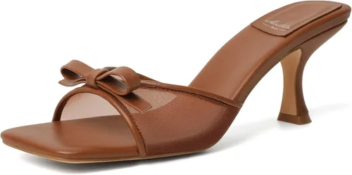 Vista 17 de Mostrin - Sandalias con tacón de gatitos para mujer, con punta redonda con lazo, vintage, sexy, de tacón aguja, sin talón, para fiesta y uso diario