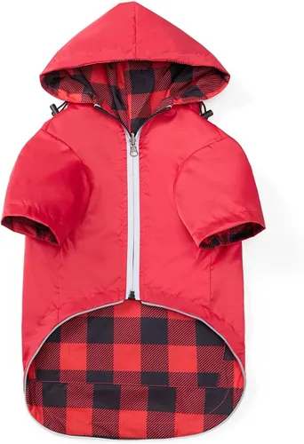 Vista 9 de Chaqueta impermeable para perros, impermeable, para razas pequeñas y medianas, cierre de cremallera, bolsillo de almacenamiento, agujero para arnés