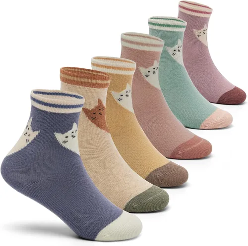 Vista 11 de Aisyee Calcetines de algodón para niños, calcetines sin costuras para niños, calcetines coloridos de cuarto de punto, paquete de 6