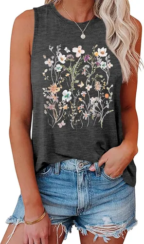 Vista 29 de Hount Camisetas sin mangas para mujer, estilo casual, holgadas, con gráficos, cómodas, para verano, básicas, camisetas tipo túnica 10-beige