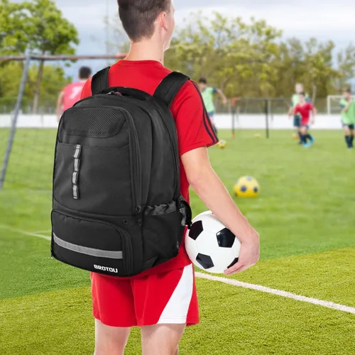 Vista 6 de BROTOU Mochila de fútbol Bolsa deportiva con soporte para pelotas y compartimento para zapatos para fútbol, baloncesto, voleibol, rugby