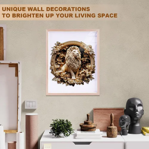 Vista 7 de Rompecabezas de madera para adultos, rompecabezas de madera de león del bosque, efecto visual 3D, forma única, rompecabezas de madera de animales