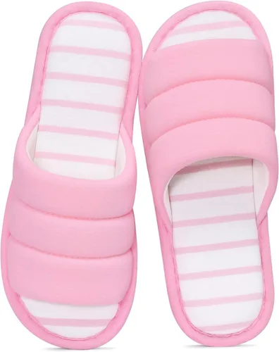 Vista 13 de Shevalues Pantuflas con punta abierta para mujer y hombre, de algodón suave, para interior, con espuma viscoelástica, fáciles de poner, pantuflas