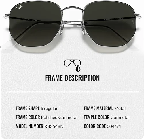 Vista 65 de Ray-Ban RB3548N Lentes planas hexagonales, gafas de sol cuadradas y redondas con kit oficial de gafas