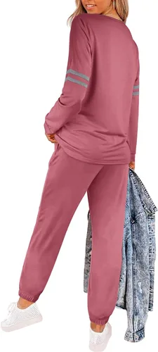 Vista 3 de Sipaya - Conjuntos de sudadera de bloque de color para mujer, conjuntos casuales de 2 piezas