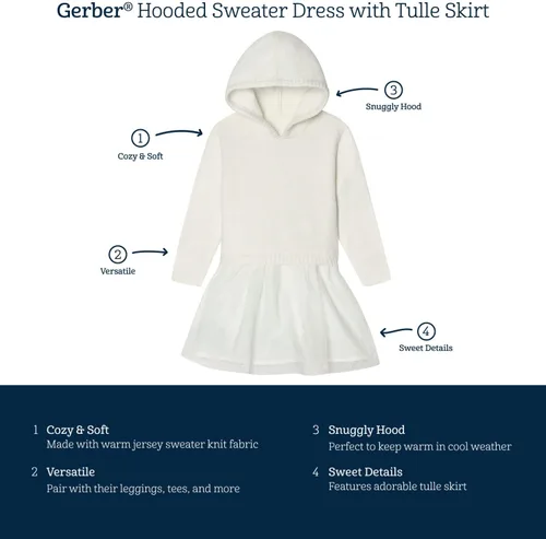 Vista 6 de Gerber Vestido tipo suéter para bebés y niñas pequeñas con falda de tul