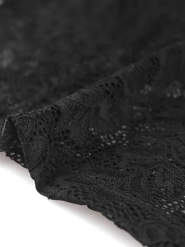 Vista 4 de Allegra K Top transparente para mujer, de manga larga, semi transparente, con encaje