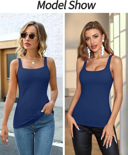 Vista 74 de V FOR CITY Camiseta sin mangas de algodón para mujer con brasier de estante ajustable con correa ancha y tirantes básicos