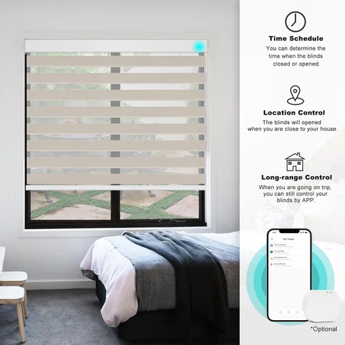 Vista 5 de Changshade Smart Motorized Zebra Blinds Blackout Remote Control Work with Alexa, Google Home, Apple Homkit, Custom Size Electric Power Indoor Window