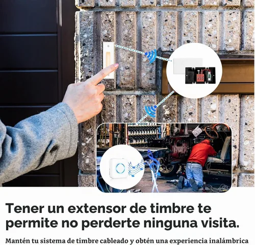 Vista 2 de Satisure Extensor de Timbre Inalámbrico con Receptor se Conecta al Timbre Cableado Existente Convirtiéndolo en Timbre de Puerta Inalámbrico
