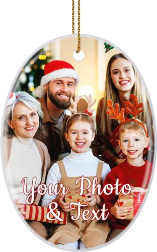 Vista 47 de Paquete de 4 adornos de Navidad personalizados 2025 de cerámica personalizada con foto y texto para decoración de árbol de Navidad, primera Navidad