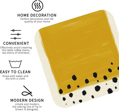 Vista 4 de Juego de 4 manteles individuales con estampado amarillo mostaza y negro, de cuero, resistentes a las manchas, para comedor, cocina, antideslizantes