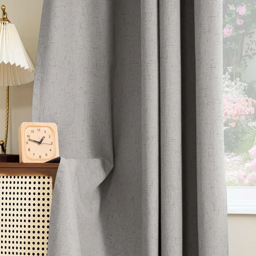 Vista 61 de H.VERSAILTEX Cortina 100% opaca para dormitorio, 63 pulgadas de largo, con ojales, cara de lino, bloqueo de luz completa, cortina para sala de Arena