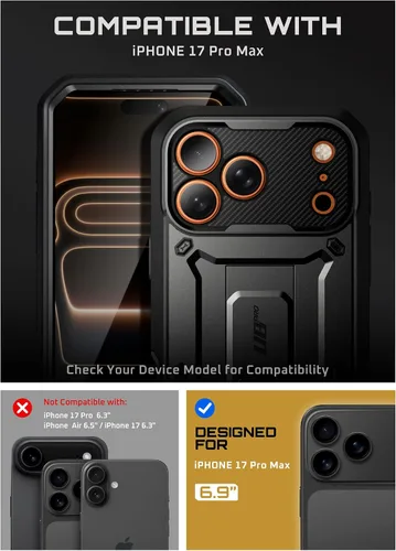 Vista 2 de SUPCASE - Funda para iPhone 17 Pro Max con función atril y protector de pantalla, color negro Built-in Camera Control Button, Detachable Belt
