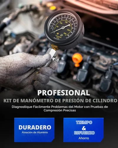 Vista 2 de Kit de probador de compresión de motor Orion Motor Tech, kit de probador de compresión de cilindro de 9 piezas con probador de bujías 4 adaptadores
