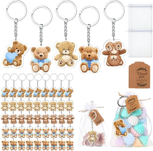 Vista 10 de Wettarn Juego de 50 regalos de oso para baby shower, regalos de fiesta de baby shower, recuerdos de devolución para invitados, incluye llaveros