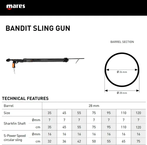 Vista 4 de Mares Bandit Sling Speargun - Fusil de pesca submarina duradero y fácil de usar - Mango ergonómico, eje de 7mm y banda elástica circular de 16mm