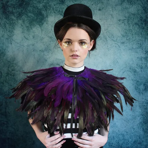 Vista 10 de Chal de plumas para mujer, collar de plumas de cuervo, capa de cisne de Halloween, accesorios de disfraz de bruja
