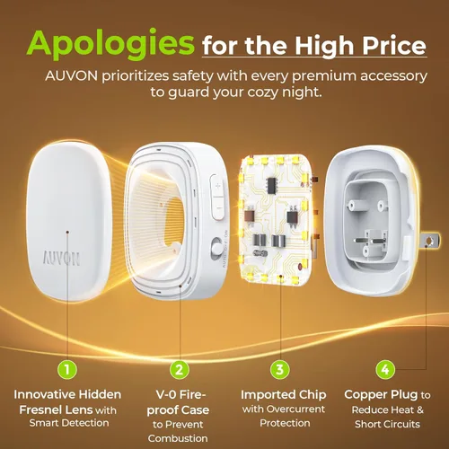 Vista 6 de AUVON - Luz nocturna LED enchufable con retroiluminación con sensor de movimiento y sensor de atardecer a amanecer, luz nocturna anaranjada