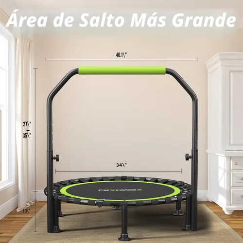 Vista 9 de ZCMHAXJ Mini trampolín plegable, trampolín de rebote de 40 pulgadas/48 pulgadas para adultos y niños, capacidad de 450 libras con barra ajustable