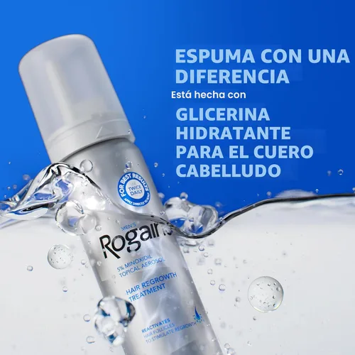 Vista 3 de Rogaine para hombres 5% minoxidil espuma tópica, suministro para un mes
