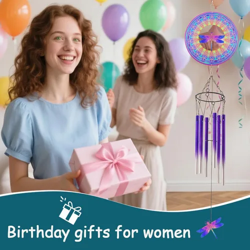 Vista 4 de Campanillas de viento con rotador de libélula, regalos para hombres, mujeres, jubilación, maestros, padres - decoración colgante para exteriores