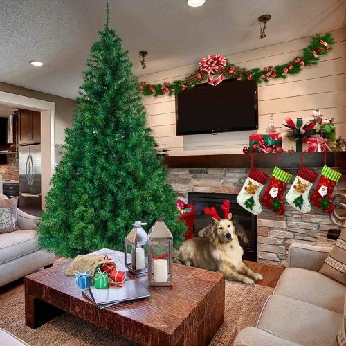 Vista 2 de Ochine Árbol de Navidad artificial, abeto verde, decoración de Navidad de mesa, soporte de metal, fácil montaje