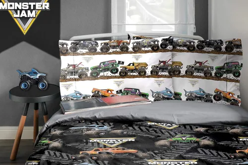 Vista 7 de Jay franco Juego de ropa de cama Queen de 5 piezas de Monster Jam Tracks incluye edredón y sábanas con Grave Digger y Megalodon de microfibra suave