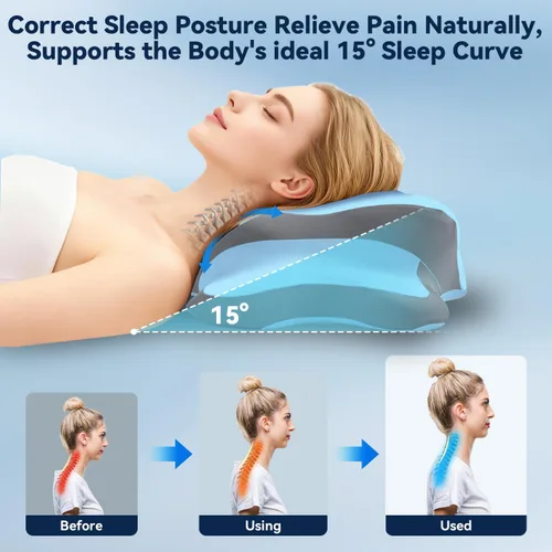 Vista 4 de Dreams - Almohada de alivio para la apnea del sueño con alivio del cuello y ronquidos, almohada ortopédica y ergonómica de espuma viscoelástica