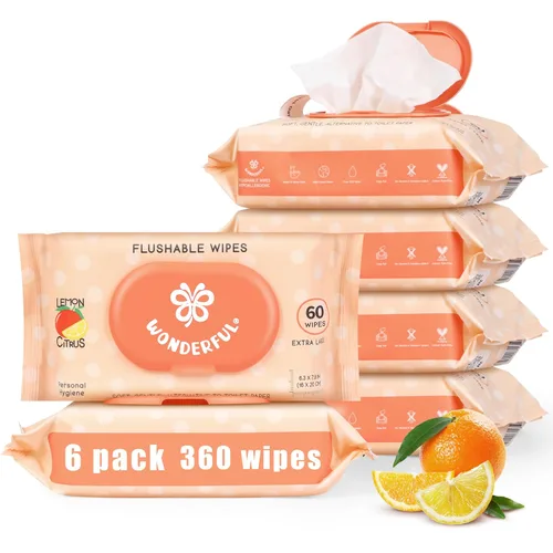 Vista 12 de Toallitas WONDERFUL desechables para glúteos, toallitas húmedas 100% a base de plantas sin aroma para adultos y niños, seguro para alcantarillas