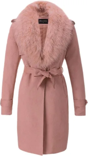 Vista 10 de Bellivera Gabardina de piel sintética para mujer, chaqueta de longitud media con forro polar y cuello de piel desmontable Negro